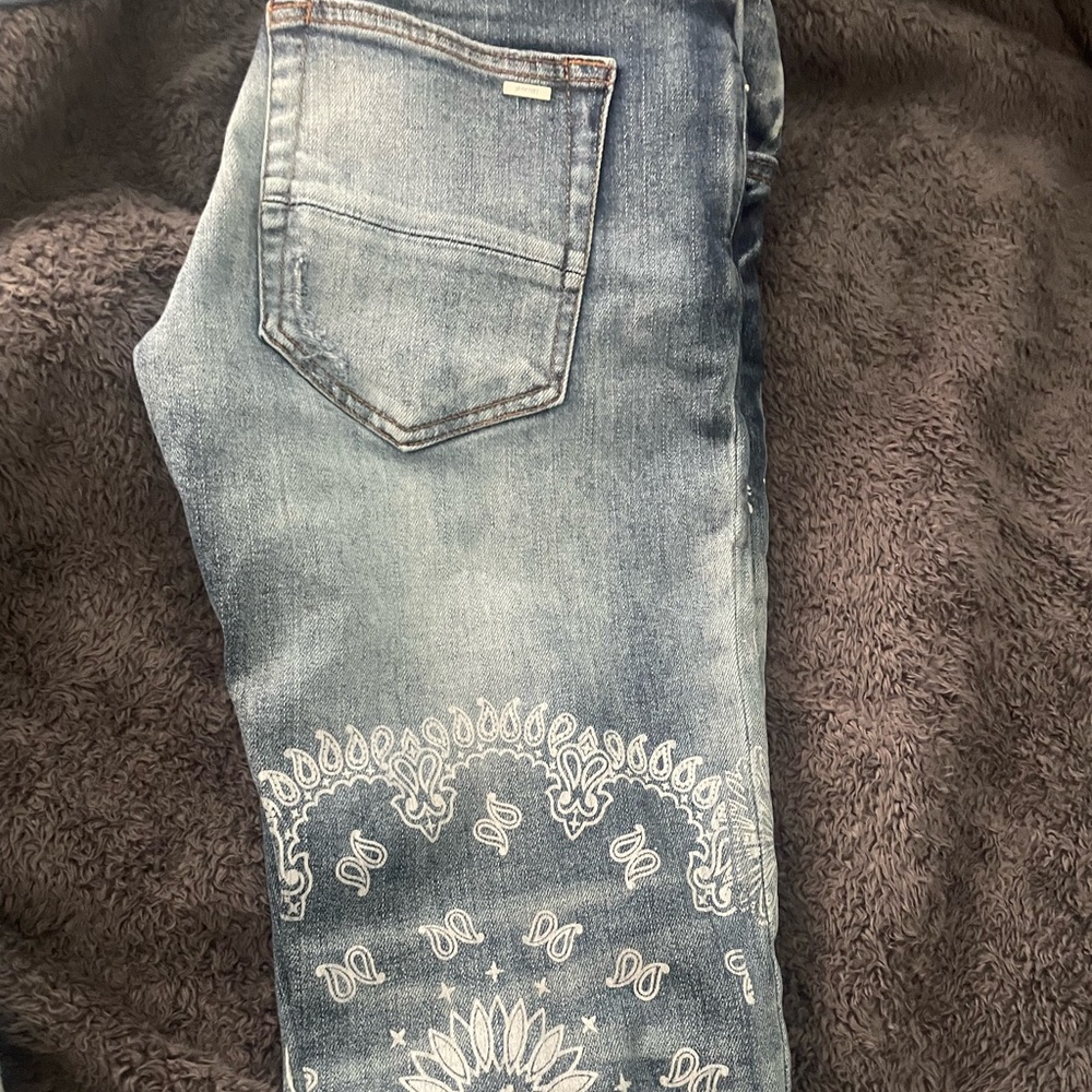 AMIRI Blue and White Slim Straight Jeans